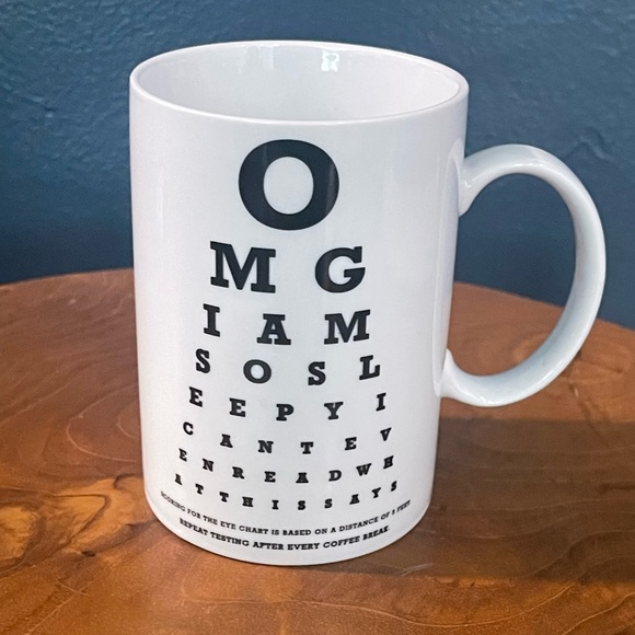 Wink 10 oz Coffee Mug Novelty Eye Chart OMG I am so sleepy - Picture 1 of 3